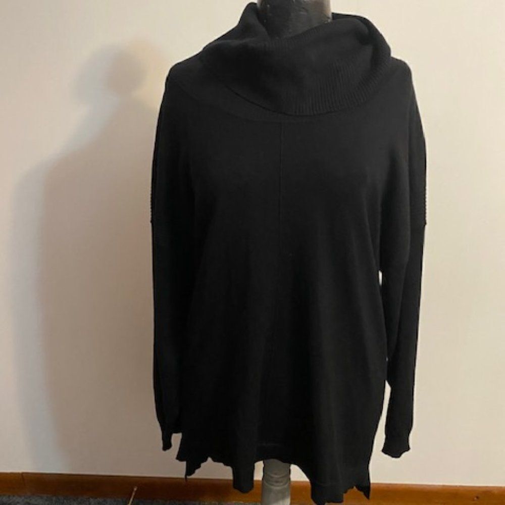 Verve Ami Black asymmetrical cowl neck sweater, size 3X
